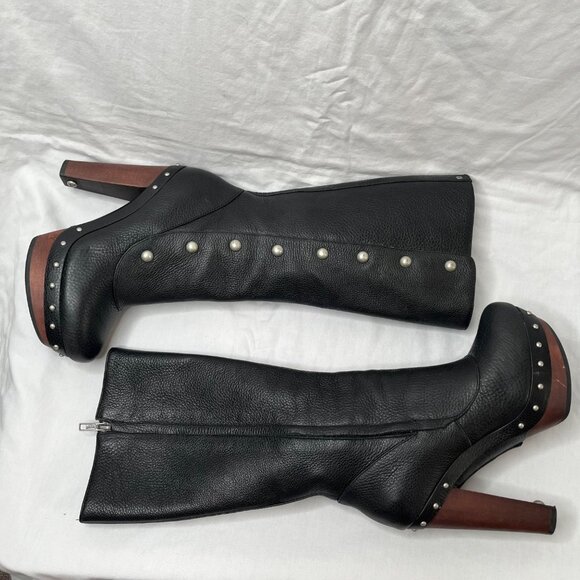 Ugg Womens 7 Cosima Black Leather Knee-High Studded Boots Full Zip 1001615 - Picture 6 of 13